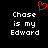 Pixelated text reads 'Chase is my Edward' on black background with red heart symbol above left text block.