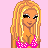 Pixel art contact sheet showing multiple frames of an animated buddy icon with a cartoon character, repeated text elements, and pink star decorations on a light pink background.