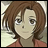 Pixelated anime-style character with brown shoulder-length hair and light skin, wearing a red top, next to black background with white text.