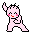 Six pixelated pink figures with black outlines in various poses on a gray background, some showing facial features like red mouths and pink cheeks.
