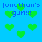 Blue background with green pixelated hearts and repeated blue text reading "jonathan's gurl!!!" in a static pattern.