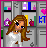 Pixel art of a girl with long brown hair in front of lockers, wearing white top and red plaid skirt; pink text reads "BACK to SCHOOL".