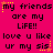 Pixelated text on bright pink background with yellow star accents, repeating 'my friends are my LIFE!! love u like ur my sis' in three