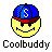 Pixelated yellow smiley face wearing blue cap with red brim and white 'S' logo, below text reading "Coolbuddy" on gray background.