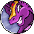 Purple dragon head with golden horn and red eye spot on blue background, displaying sequential text characters in circular frame.