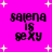 Pixelated text 'salena is sexy' on bright pink background with white starbursts, four identical