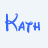 Two side-by-side pixelated text renderings of 'Kath' with blue on left and pink on right against white background.