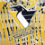 Pixelated static icon of a black-and-white bird-like figure against a yellow background with scattered dark pixels, resembling a stylized mascot or sports team logo.