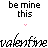 A static icon featuring repeated text and pink heart symbols on a white background.
