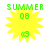 Four identical pixelated yellow sunburst icons with green text reading SUMMER 08 and a small 'c3' symbol, arranged in a two-by-two on white background