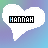 heart-shaped icons with a gradient background, each containing the text 'HANNAH' in black letters on white. The text's color shifts across frames