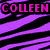 Pixelated icon with purple zebra stripes, heart motifs, and text reading 'COLLEEN IS MY PEEK-A-BOO' in pink, white, and green.