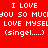 Red background with white pixelated text repeating 'I LOVE YOU SO MUCH' and 'LOVE MYSEL (singel....)' in two