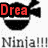 A pixelated icon with red text 'Drea' and 'The' over black shapes, transitioning to 'Ninja' in red below gray text 'Ninja!!!! Ninja!!!'