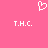 Pixelated white heart symbol above two instances of 'T.H.C.' text on solid pink background.