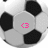 Pixelated soccer ball with black and white patches and a pink pixelated symbol on the central gray patch.