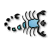 Animated pixel art of a crab-like creature with blue eyes and segmented limbs on white background, next to green text reading 'Original Icons .com' on dark green background.
