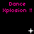 Pixelated animation with pink text and white star-like shapes on black background, showing sequential changes in star positions.