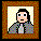 Pixelated character with dark hair and gray jacket in brown frame, showing sequential mouth expressions from closed to wide open.
