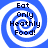 Four identical blue and white spiral icons with black text reading 'Eat Only Heathy Food!' arranged in a