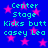 Blue background with pink stars and repeated cyan text reading Center Stage Kicks butt casey Lea.