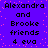 Pixelated text on purple background with pink speckles, repeating 'Alexandra and Brooke friends 4 eva' in two