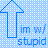 Blue pixelated arrow pointing up-left on a light blue and white checkered background with partial text reading 'im wj stupid' in lowercase.