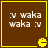 Brown square icon with yellow border containing white text and a yellow Pac-Man symbol, showing animation of the Pac-Man symbol's mouth opening and closing.
