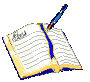 Open notebook with lined pages and blue pen resting on top, displayed in a of repeated identical images