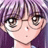 Anime-style character with purple hair and glasses on left, black background with white text on right.