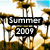 Pixelated image of a sign reading 'Summer 2009' with sunflowers and a blue sky background.