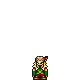 Pixel art character with light brown hair and green-yellow armor stands against gray background, left side shows full body, right side shows cropped torso.