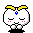 Four pixel-art frames of a white bunny-like character with yellow horns and blue gem on forehead, showing subtle pose changes across animation sequence.