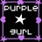 A 48x48 pixel animated contact sheet showing two frames of a purple-themed buddy icon with text and star symbols, where the left frame has white stars and the right frame shows pink stars.