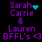 Purple text on black background displays names and symbols with animated blue pixel elements changing position across frames.