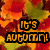 Pixelated autumn leaves background with bold orange text reading "IT'S AUTUMN!" in black-outlined letters.