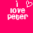 Pixelated pink background with white text reading "i love peter" and a heart symbol, displayed in two side-by-side versions where the left version includes an additional pixelated heart above the word "love."