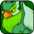 Pixelated green cartoon bird with orange beak and yellow eyes inside a rounded square frame, set against light background.