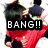 A pixelated character in red and black clothing with a dark hat, shown from two angles with 'BANG!!' text overlay on the left view.
