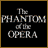 Animated sequence showing 'The Phantom of the Opera' text on black background transitioning to a couple in period costumes.