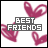 Static image with white background, pink hearts, and 'BEST FRIENDS' text over two people smiling closely together.