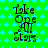 Green background with light blue stars, repeated text 'Take One All Stars' in black pixelated font across three