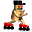 Pixelated character in black top hat and red boots skates across gray background, performing varied poses with arms and legs.
