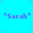 *Sarah* text repeated across cyan background with scattered red dots; no visible animation changes.