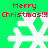 Green background with four white snowflakes and red "Merry Christmas!!!" text in pixelated style.