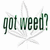 Pixelated green text 'got WEED?' overlaid on a white cannabis leaf silhouette with visible pixelation and slight color bleeding.