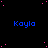 Blue text 'Kayla' repeated across a black background with scattered pink dots and a gray rectangle in the bottom right corner.