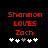 Red pixelated text on black background reads 'Shannon LOVES Zach' with five heart symbols below, two versions show different heart positions.