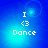 Blue gradient background with white text 'I <3 Dance' in pixelated font, four identical arranged in a