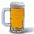 Static pixel art of a beer mug with golden liquid and foam, rendered in low resolution on white background.